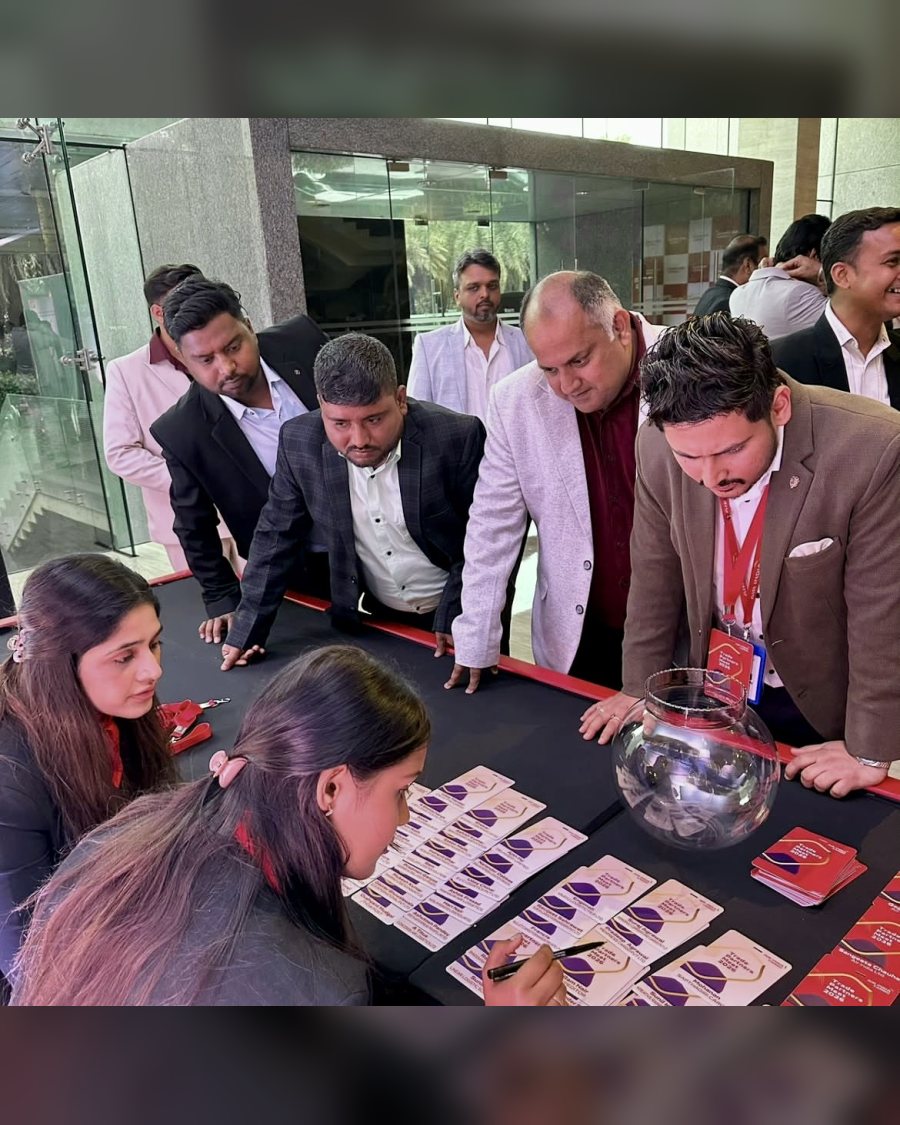 Hostesses running a lucky draw on the floor
