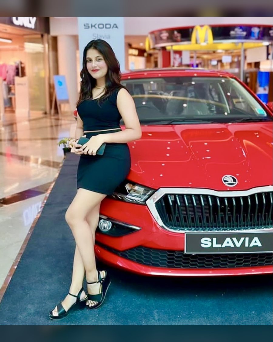Hostess at a Škoda automotive showcase